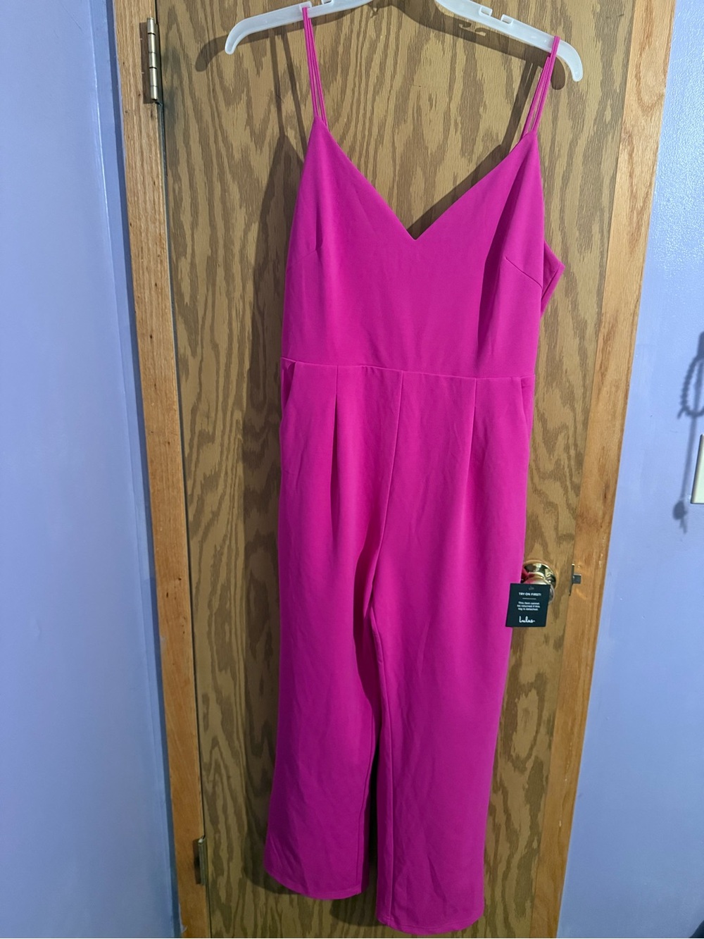 Lulus Hot Pink Wide Leg Jumpsuit XL V-Neck Sleeveless NWT